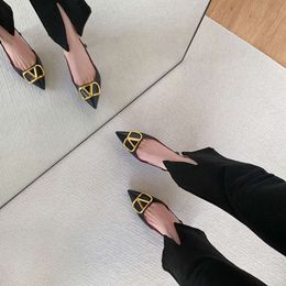 High versatile wedding French sexy slim heels small fragrance not tiring feet large black pointed single shoes