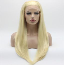 Iwona Hair Straight Long Light Blonde Wig 2613 Half Hand Tied Heat Resistant Synthetic Lace Front Wig1795106