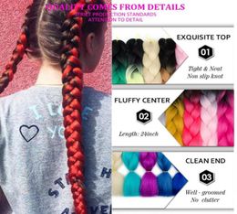 1Pcs Synthetic Ombre Braiding Hair Crochet Braids 24inch 100gpcs Synthetic Kanekolon Two Tone Afro Jumbo braid ha1286568