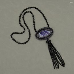 Pendant Necklaces GG Jewellery 27'' Handmade Natural Black Onyx Braided Necklace Big Purple Agate For Women