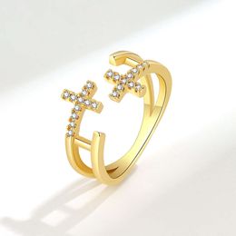 Korean Version of Gold-plated Double-layer Cross for Female Niche Design, Fashionable and Cool Style Ring Opening Bracelet