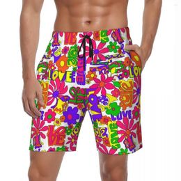 Mens Shorts Vintage Peace 60s Gym Summer Floral Print Surfing Beach Men Fast Dry Stylish Design Plus Size Swim Trunks