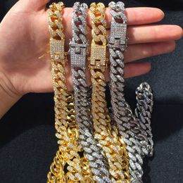 Mens Iced Out Chain Hip Hop Jewellery Necklace Bracelets Gold Silver Miami Cuban Link Chains Necklaces279U