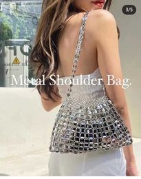 Shoulder Bags Metal Beaded Designer Handbags Womens Tote Bag Single Woven Dumpling Silver Pearl 240311