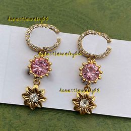 Stud Pink Big Jewel Dangle Charm Gold Flower Eardrop Full Diamonds Double Letters Geometry Design Ear Stud 2024 Designer Earrings Jewellery Fashion Gift Women Stores