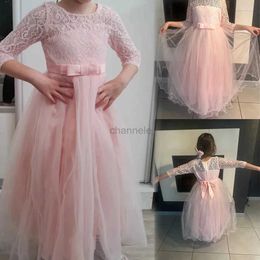 Girl's Dresses 6-14Y Floral Girls Elegant Wedding Lace Long Prom Bridesmaid Birthday Party For Kids Lace Dresses Vintage Children Long Dresses 240315