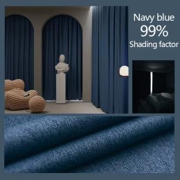 Curtains Super Strong Sound Insulation Fully Blackout bedroom Curtain Double sided cotton and linen sunscreen hook style sunshade curtain