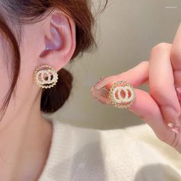 Stud Earrings Korean Small Imitation Pearl Beads Double Circles Round Special Hollow Geometric Ear Jewellery Wholesale Price Gift