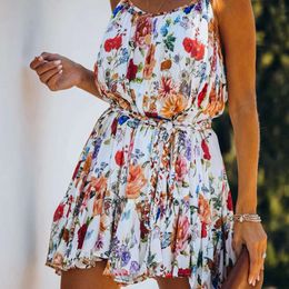 2024 Summer New Printed Ruffle Edge Sling Dress