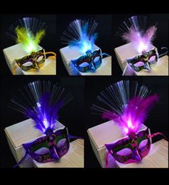 Epacket 10pcslot LED Halloween Party Flash Glowing Feather Mask Mardi Gras Masquerade Cosplay Venetian Masks Halloween Costumes G5709966