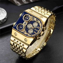 Brand New Oulm Quartz Watches Men Military Waterproof Wristwatch Luxury Gold Stainless Steel Male Watch Relogio Masculino 210329320S