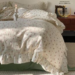 Bedding Sets Small Fresh Home Double Layer Yarn Fragmented Flower Cotton Bed Sheet And Duvet Cover