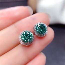 Stud Earrings Green Round Lady Silver Colour Flower Shape Simple Elegant Women's Ear Piercing Accessories Jewellery Wholesale