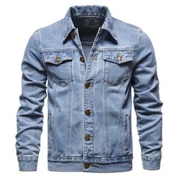 Spring Autumn Men Denim Jackets Casual Solid Color Lapel Single Breasted Jeans Jacket Man Slim Fit Cotton Outwear Coats 240307