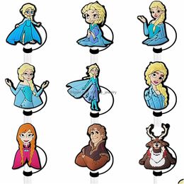 Drinking Sts 16Colors Baby Girl Princess Movie Film Sile St Toppers Accessories Er Charms Reusable Splash Proof Dust Plug Decorative 8 Otk8C