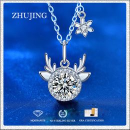 Chain 925 Sterling Silver Moissanite Necklace Pendant for Women Christmas Elk Pendant Jewellery Lab Diamond Necklaces