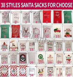 DHL Christmas Santa Sacks Canvas Cotton Bags Large Organic Heavy Drawstring Gift Bags Personalised Festival Party Christmas Decora8562279