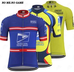 Postal Vintage Cycling Jersey Men road racing clothes Summer Short Sleeve Blue Yellow MTB Bike clothing Full zipper bike shirts8238790