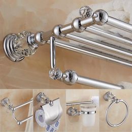 Brass Shower Shelf Toilet Paper Holder Silver Crystal Wall Mounted Towel Bar Toilet Brush Holder Bathroom Accessories set 240312