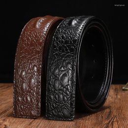 Belts 105-125cm Real Leather Men Belt Crocodile Pattern None Head Smooth Buckle Leisure Body Trouser Strip Christmas Gift
