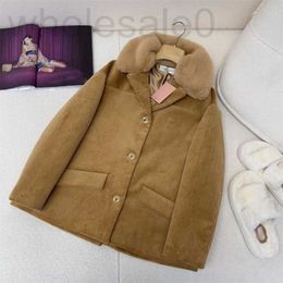 Women's Fur & Faux designer 2024 Early Spring New Nanyou MIU Age Reducing Girl Style Spliced Fleece Collar Coat+Hip Wrapped Half Skirt Corduroy Set G18H