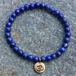 SN1106 Whole Handmade Beaded Bracelet 6mm Lapis Lazuli Natural Stone Beads Antique Brass Ohm Lotus Buddha Charm Bracelet255T