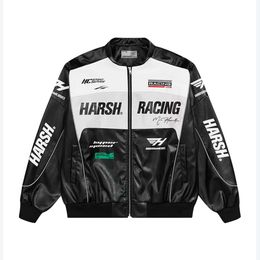 Diznew Custom High Street Heavy Wool Bomber Motorcycle Men Embroidered Print Baggy Racing Baseball Leather Jacket 75