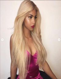 Beautiful Long ombre Blonde Wavy Wig baby hair lace front wig for women3664868
