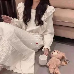 Women's Sleepwear For Women Night Dress Korean Style Ruffles Pajamas Long Sleeve Nightie Loose Casual Nightgown Lace Ladies Dresses