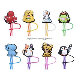 Drinking Sts Funny Animals Cat Frog Sile St Toppers Accessories Er Charms Reusable Splash Proof Dust Plug Decorative 8Mm Party Drop De Ot5Yb