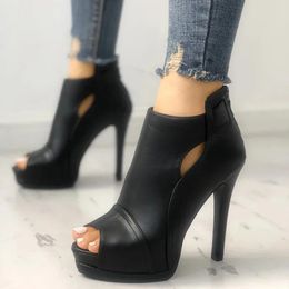 Fish Mouth Sandals High Heel Pumps Office Breathable Hollow Out Square Boots Summer Platform Heels Party Wedding Shoes 240301