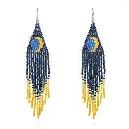 Dangle Earrings Beaded Jewellery Moon Shape Tassel Beads Earring For Women African Jewelry Handmade Fringe Ladies