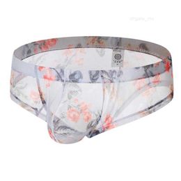 Underpants Mens Printed Sexy Underwear Transparent See Through Shorts Men Interior U-Shaped Small Boxer BriefsUnderpants