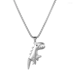 Pendant Necklaces Limbs Movable Dinosaur Necklace Stainless Steel Cartoon Men And Women Long Sweater Chain Fashion Street Style