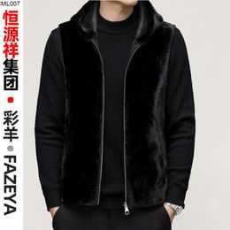 Hengyuanxiang Coloured Sheep with Diao Fur Coat Mens Sleeveless Hooded Vest Winter Two Sided Mink Fleece Thick