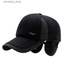 Ball Caps Brand NEW Autumn Winter Baseball Caps for Men with Ear Flaps Cotton Thick Warm Earmuffs Cap Men Dad Hat CapsY240315