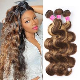 Brazilian Ombre 3 Bundles Body Wave Human Hair P427 Brown with Highlight Colour Remy Weaves 100gpcs7625873