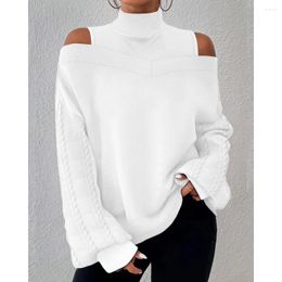 Women's Blouses Autumn Women Cold Shoulder Patchwork Cable Textured Top Fashion Vacation Lady Casual Long Sleeve Loose Blouse Daily