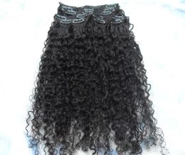 brazilian human virgin remy afro kinky curly hair weft clip in natural black 1b dark brown Colour extensions9270237