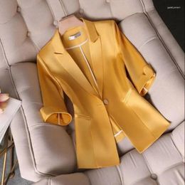 Women's Suits Blazer 2024 Spring Summer Korean One Button Short Casual Three-Quarter Sleeve Office Suit Jacket Women Blazers Tops