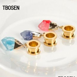 Other Tn Dangle Ear Plugs Piercing Tunnels Crystal Eardrop Body Jewellery Steel Screw Earring Gauges Expander Women Fashion Gift 2Pc D Dhw25