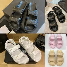 Dad sandals famous designer women designer heels Calfskin Sandles Strap slippers Platform Flat Heel slides Platform Diamond Buckle Sandal non-slip leather sandale