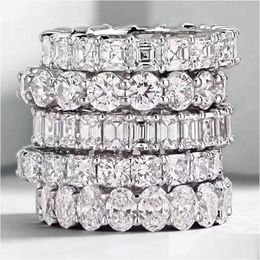 Wedding Rings Choucong Vintage Fashion Jewellery Real 925 Sterling Sier Princess White Topaz Cz Diamond Eternity Women Engagement Band Dhpec