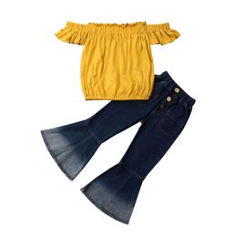 Toddler Baby Girl Clothes Off Shoulder Tube Top Shirt Bell Bottom Flare Pants Infant Girl Summer Outfits Clothes 37T Y2008317454238