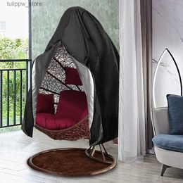 Chair Covers Black Patio Chair Cover Egg Swing Chair Waterproof Dust Cover Protector with Zipper Protective Case Outdoor Hanging Chair Cover L240315