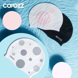 Copozz Elastic Silicon Rubber Waterproof Protect Ears Long Hair Sports Swim Pool Hat Large Size Swimming Cap for Men Women Adult 240315