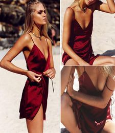 2018 New Ladies Sexy Silk Satin Night Dress Sleeveless Nighties Vneck Nightgown Sleepwear Nightwear For Women Sexy Lingerie S9232578918