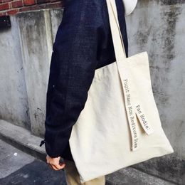Shopping Bags Design Women Canvas Bag Letters Belt Cotton Fabric Shoulder Female Reusable Shopper Tote Ladies Cloth