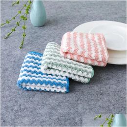 Cleaning Cloths 100Pcs/Lot Coral Veet Wavy Wipes Kitchen Absorbent Dish Cationic Thickened Wi Drop Delivery Home Garden Housekee Org Dhyli