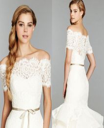 2015 Cheap Off Shoulder Lace Bolero Jacket Illusion Covered Button Jackets Bridal Shrug Bride Wraps Wedding Dress Accessories Shaw2629494
